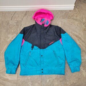 90s Nevica Neon Ski Jacket Adult 40 Blue Pink Black FS 20 MC Water Resistant